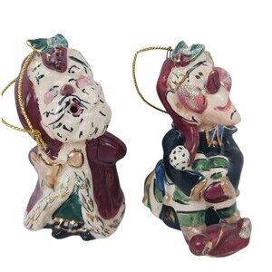 Blue Sky Clayworks Heather Goldminc Christmas Ornaments Elf & Santa 2001 Vtg